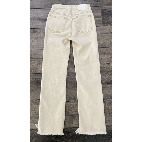 Jonathan Simkhai Jeans Straight Fringe Raw Hem Cream Size 24 - Picture 5 of 6